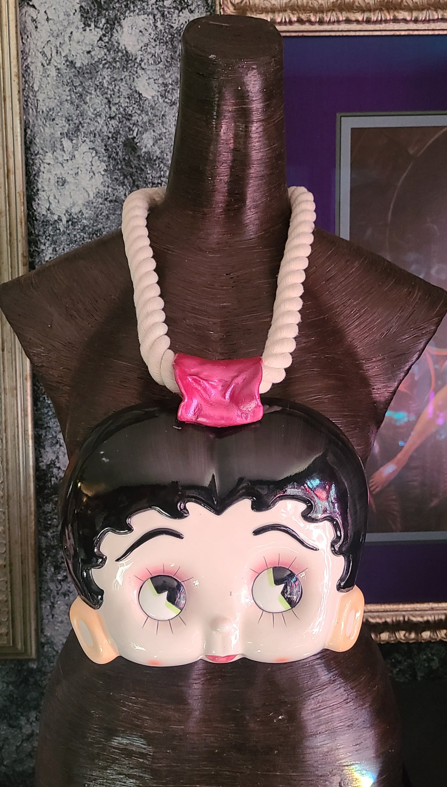 Betty Boop Ceramic Mask Chest Piece with Rope Whimsical Femme Fat
