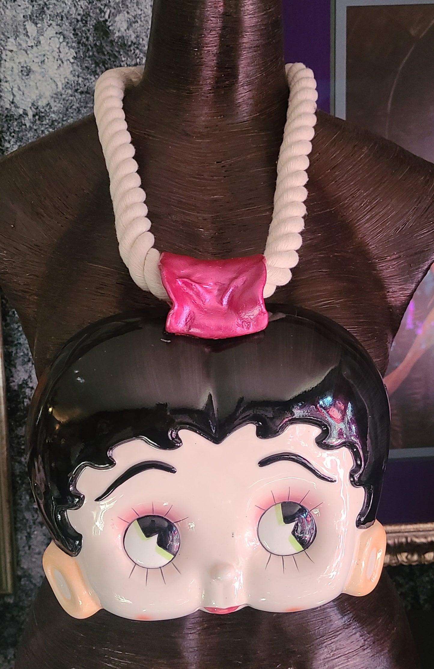 Betty Boop Ceramic Mask Chest Piece with Rope Whimsical Femme Fat