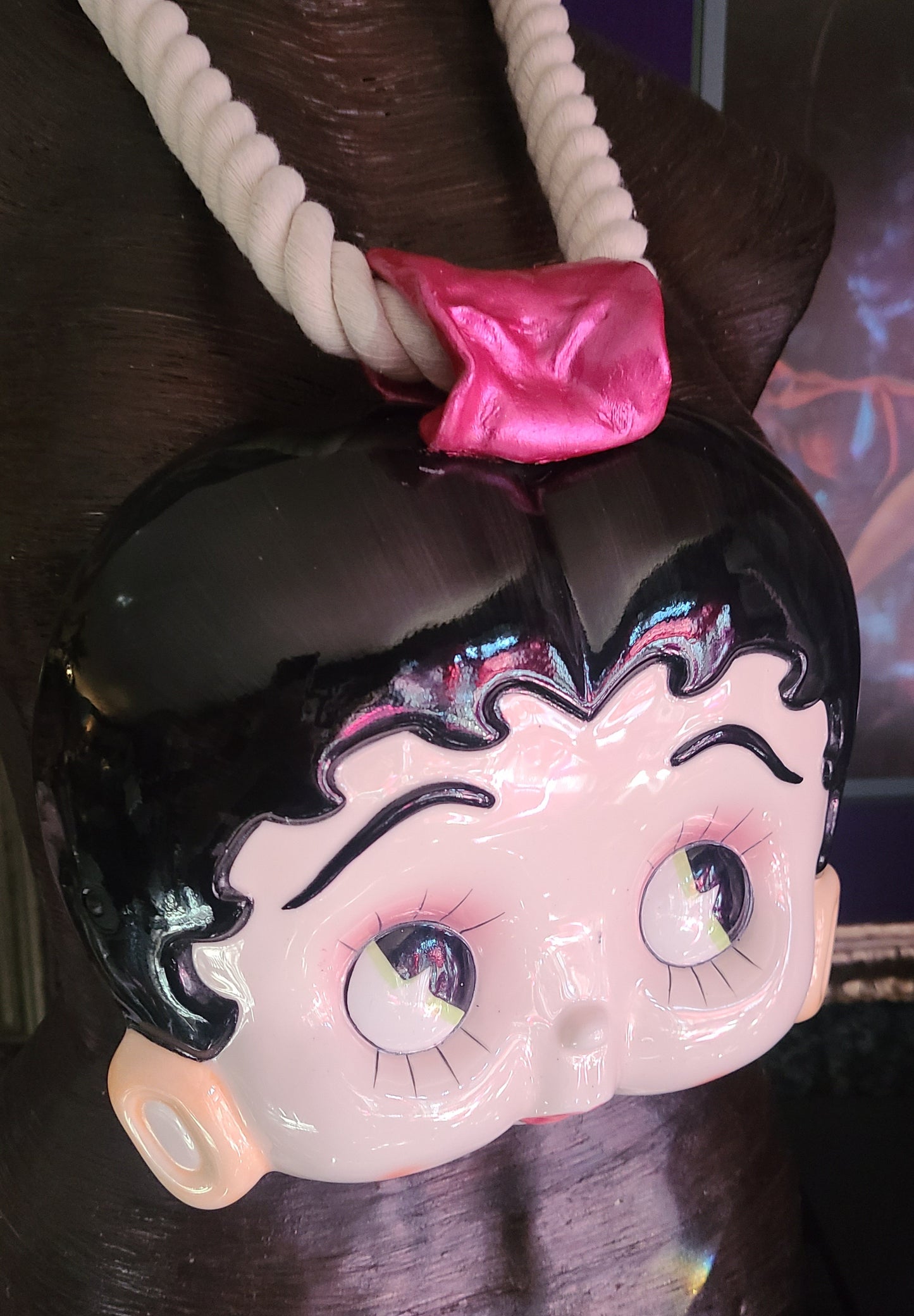 Betty Boop Ceramic Mask Chest Piece with Rope Whimsical Femme Fat