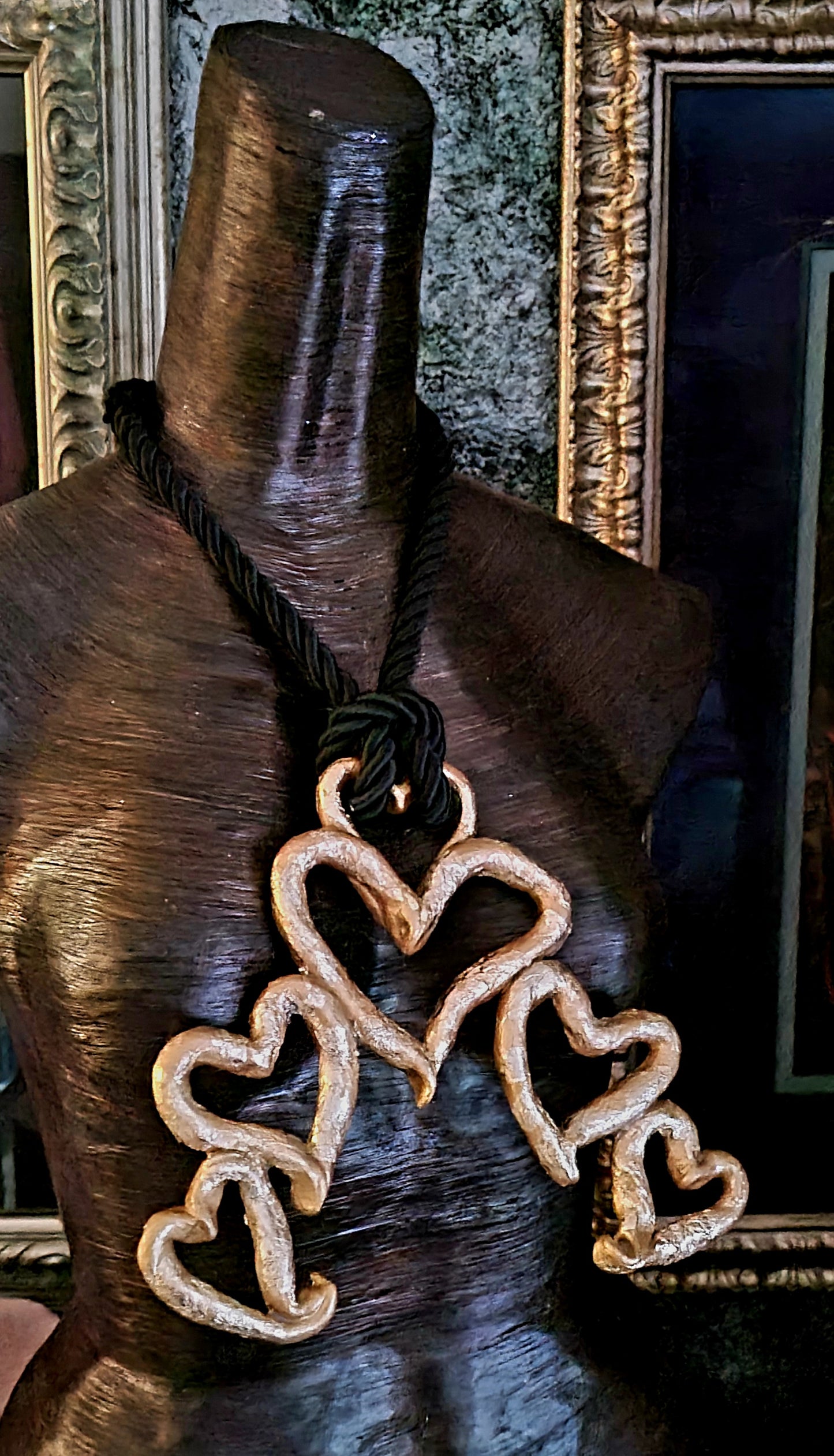 Sculpted Gold Leaf Metallic Multi Heart Chest Piece Love Statemen