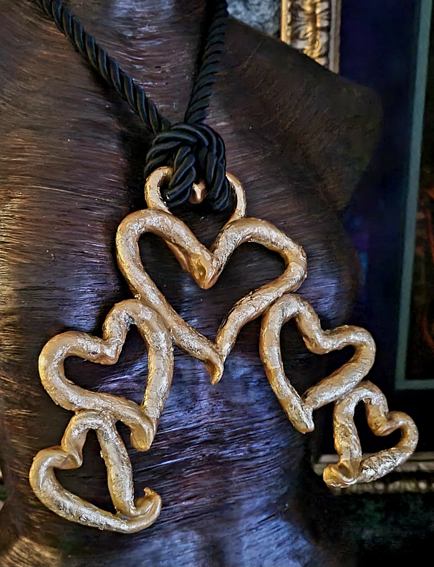 Sculpted Gold Leaf Metallic Multi Heart Chest Piece Love Statemen