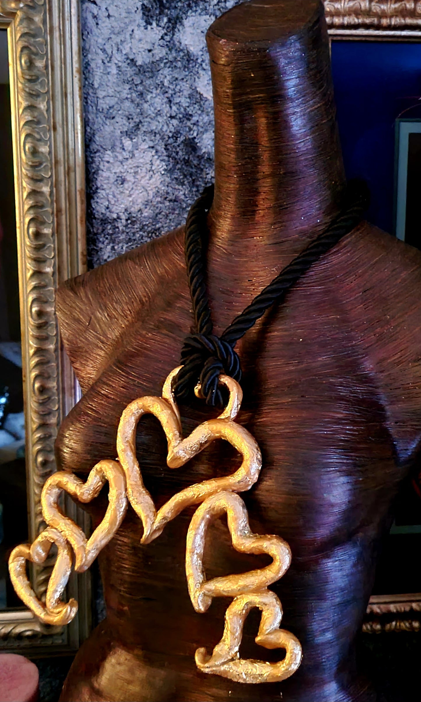Sculpted Gold Leaf Metallic Multi Heart Chest Piece Love Statemen