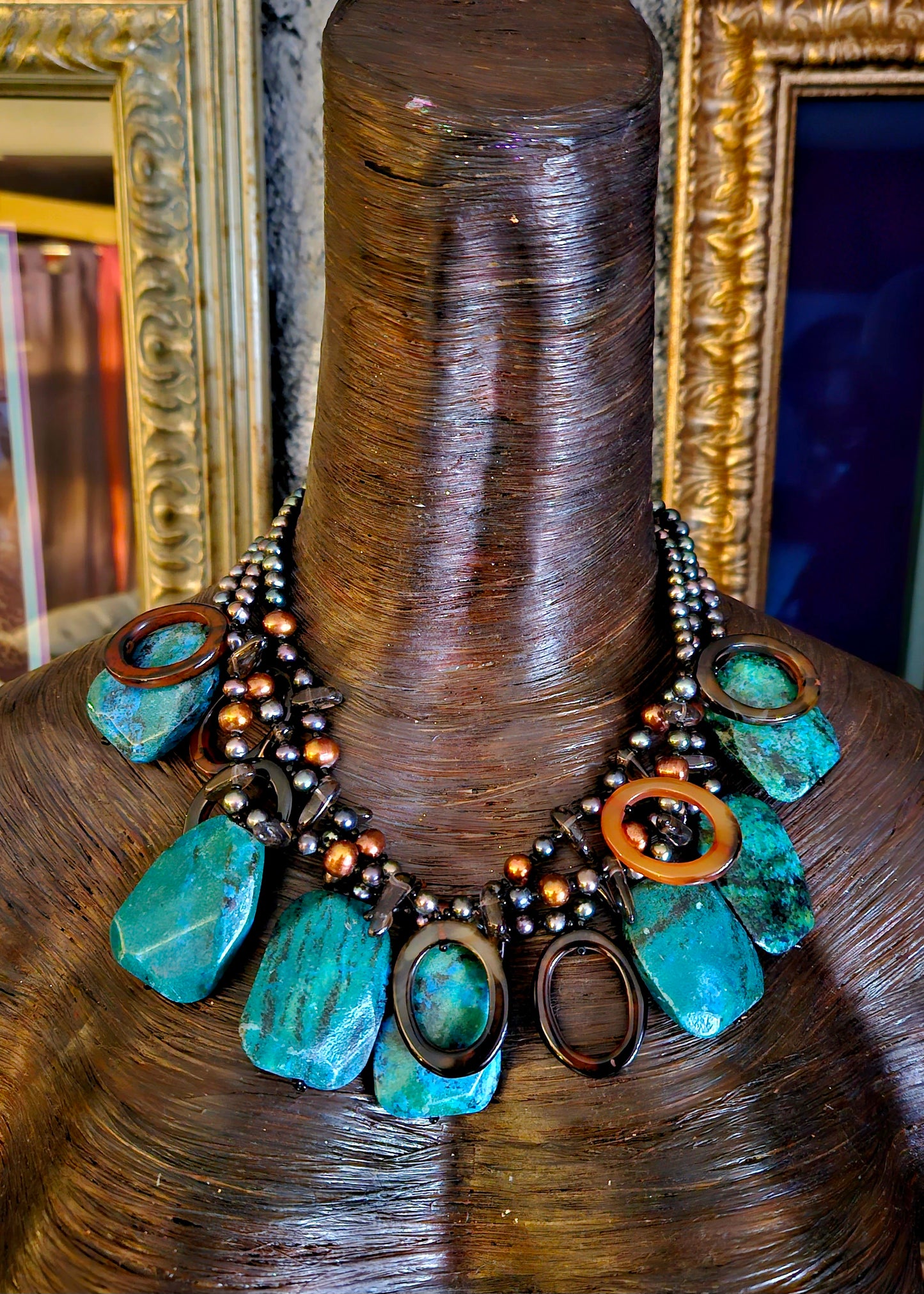 Chrysocolla & Freshwater Pearl Bespoke Statement Luxury Necklace, Soci