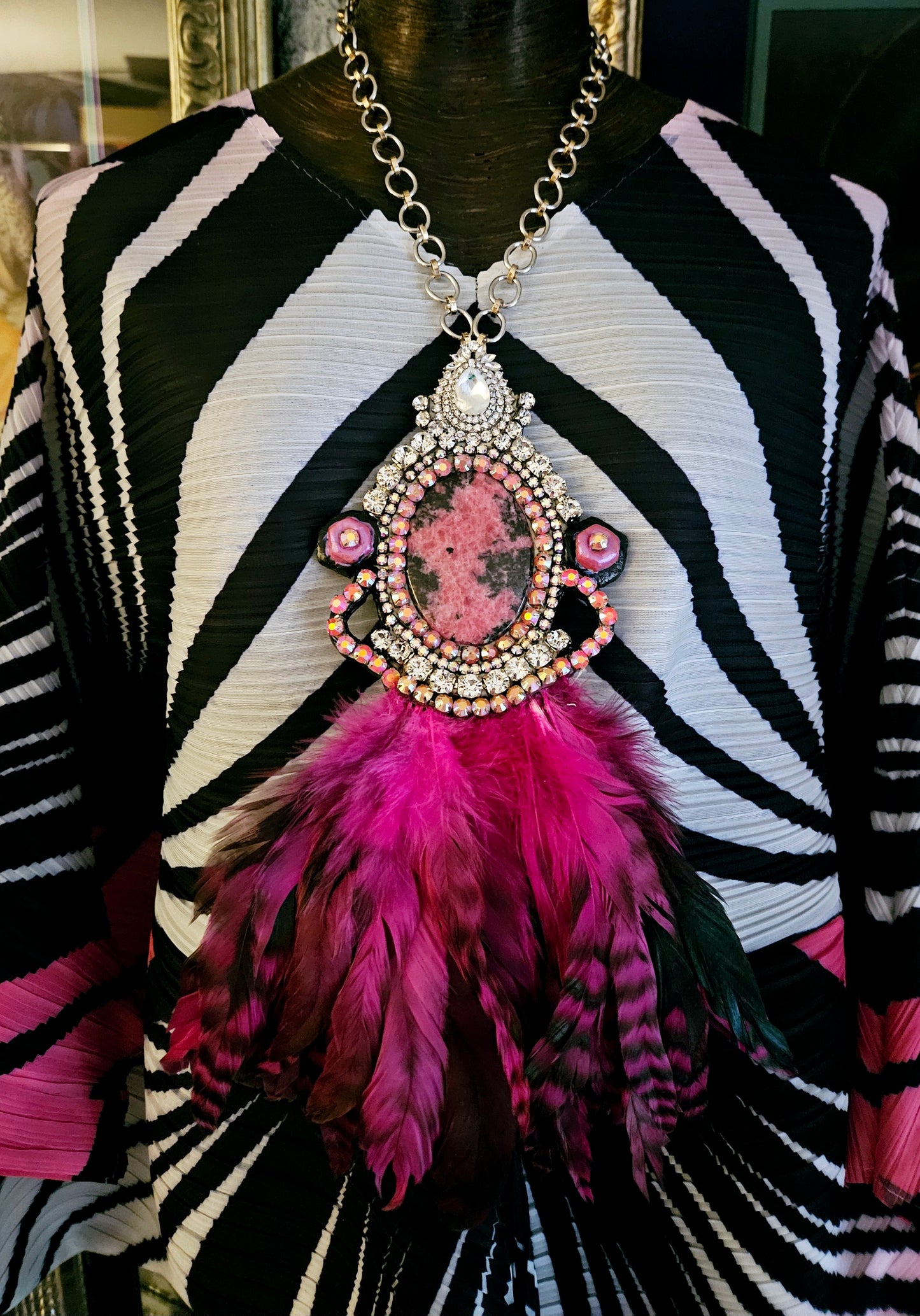 Agate Rhinestone and Feather Gatsby Revival Chest Piece, Theatrical