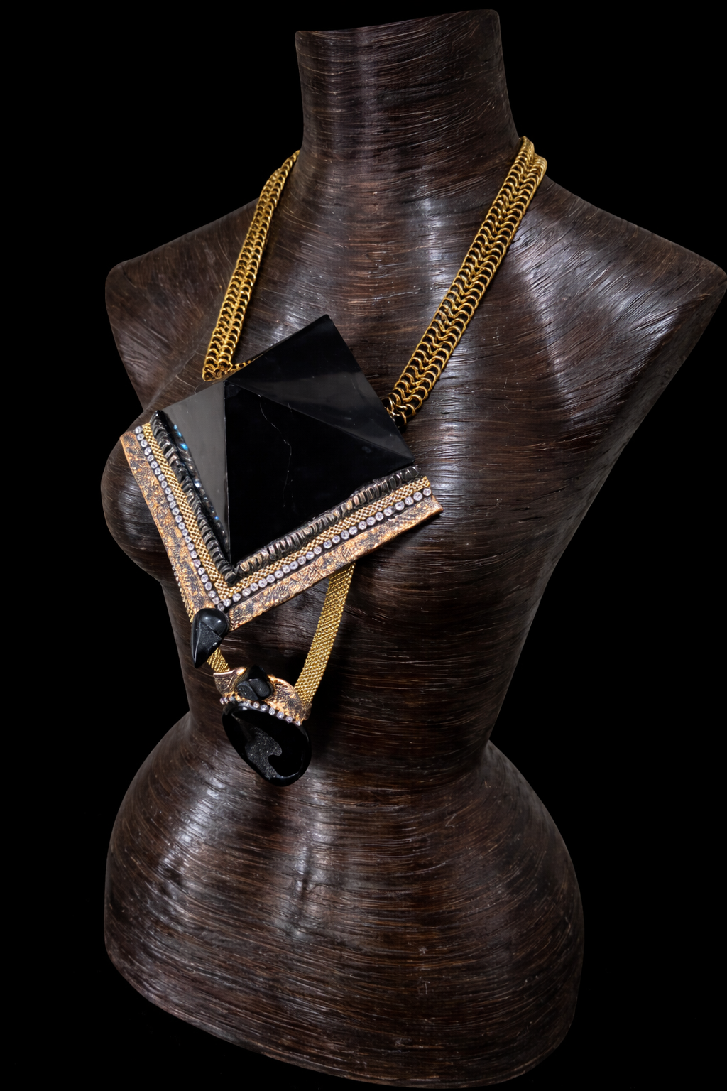 Mens Egyptian Revival Shungite Pyramid & Black Druzy Agate Chest Piece