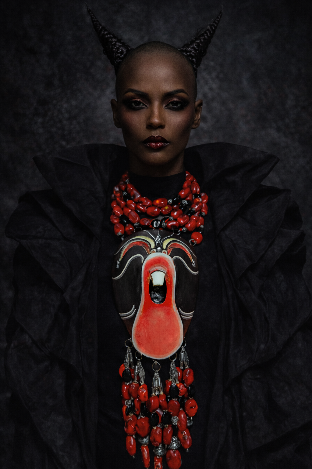 Tribal Mask Chest Piece — Red Coral Theatrical Couture