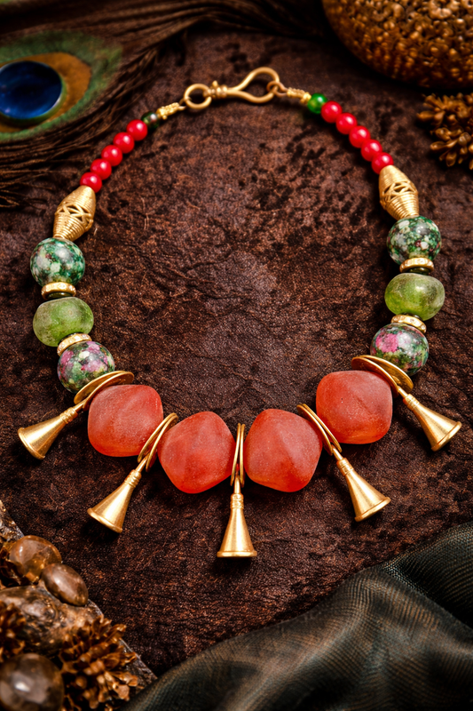 Artisan Tribal Necklace With African Recycled Glass Beads - Petite Women