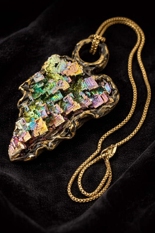 Bismuth Quartz Sculpted Pendant - Flashy Pagan Unisex Talisman