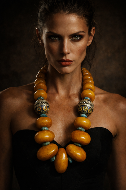 Oversized Moroccan Resin & Berber Egg Tribal Necklace - Unisex
