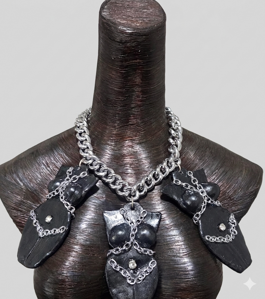 Triple Goddess in Bondage Edgy Statement Necklace - Fetish