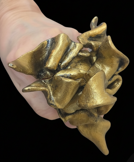 Golden Bronze Abstract Industrial Sculpted Bold Hand Ring - Haute Couture