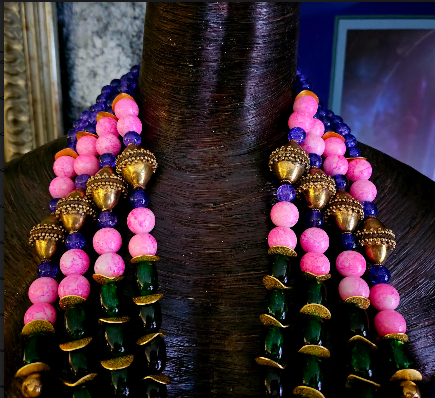 Purple Pink Green & Gold Couture Beaded Chest Piece With Agate Stars