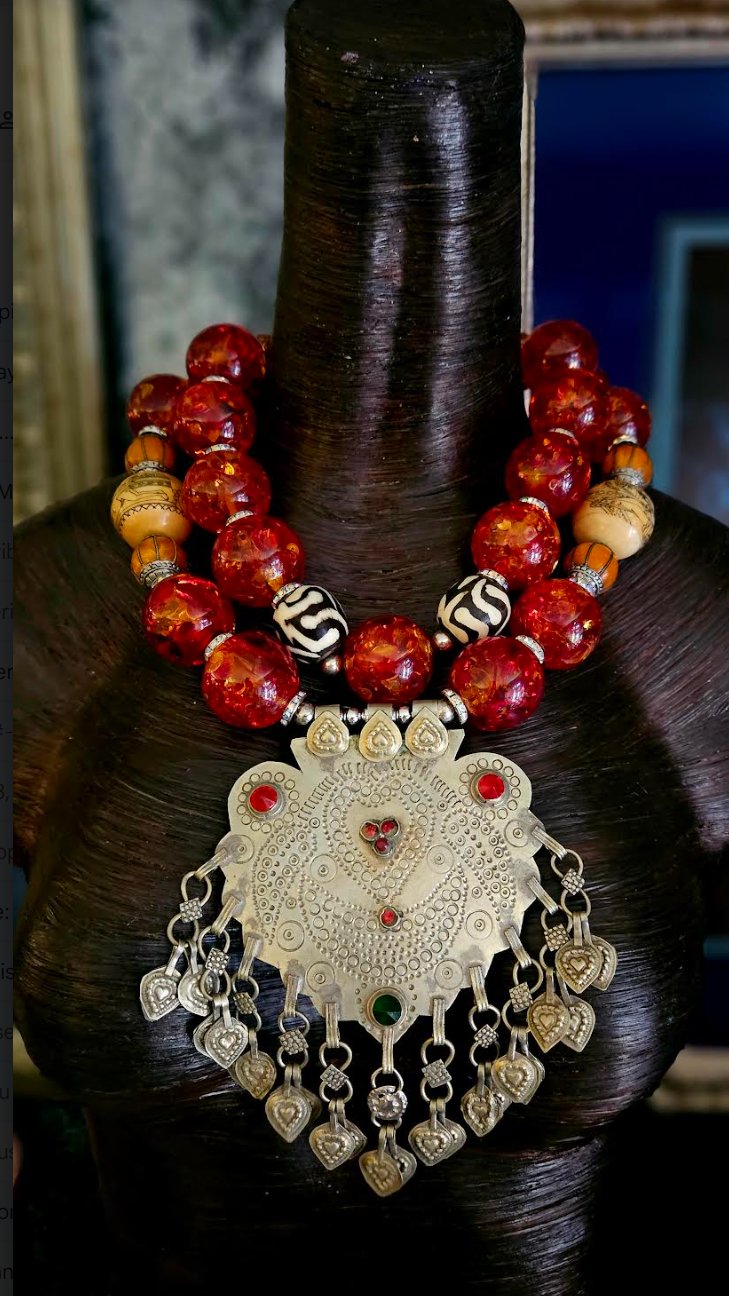 Oversized Tibetan Amber Tribal Statement Necklace - Bold Elegance