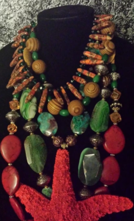 Huge Organic Starfish & Mixed Gemstone Summer Chest Piece, Tropical