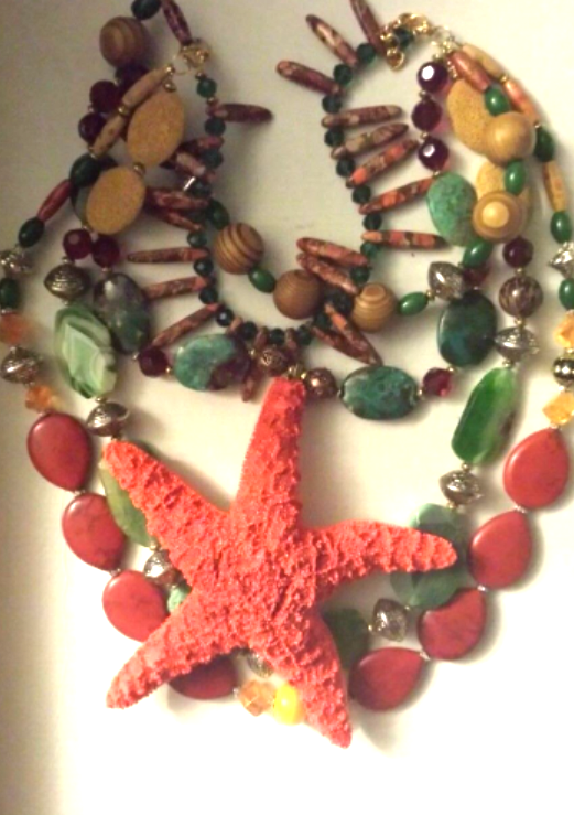 Huge Organic Starfish & Mixed Gemstone Summer Chest Piece, Tropical
