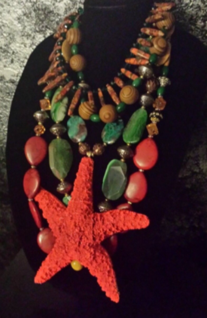 Huge Organic Starfish & Mixed Gemstone Summer Chest Piece, Tropical