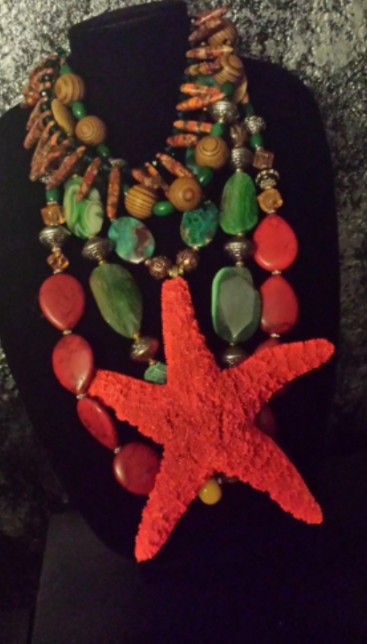 Huge Organic Starfish & Mixed Gemstone Summer Chest Piece, Tropical