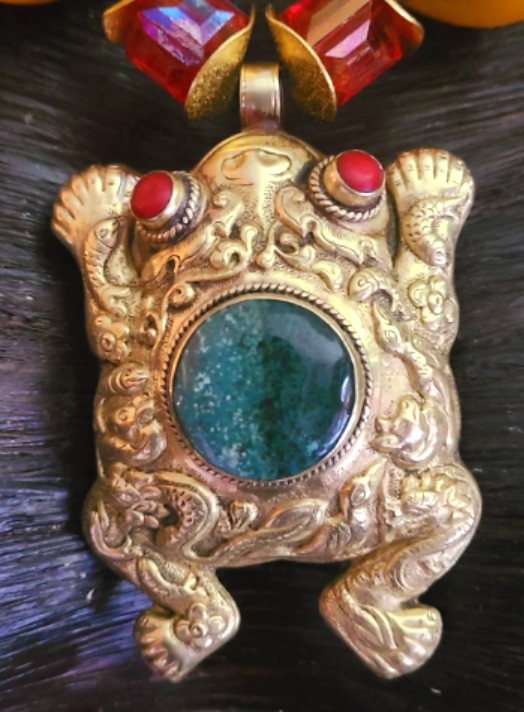 Huge Moroccan Resin Beaded Tribal Statement Necklace with Tibetan Frog