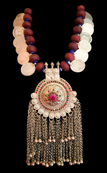 Waziri Domed Gemstone Pendant Ethnic Chest Piece, Moroccan Resin Kuchi