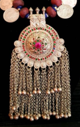 Waziri Domed Gemstone Pendant Ethnic Chest Piece, Moroccan Resin Kuchi