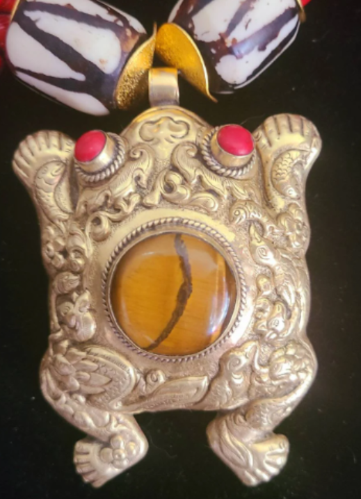 Red Rattlesnake Branch Coral Unisex Necklace - Tibet Brass Frog Pendant