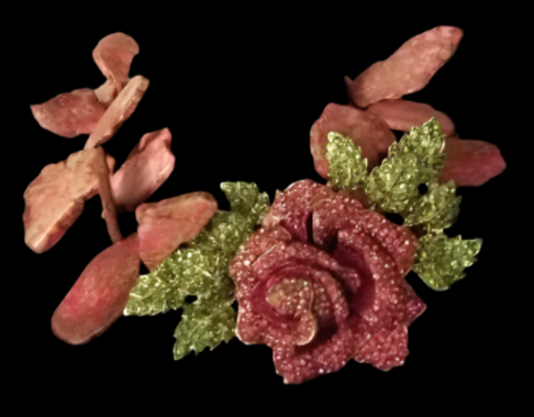 Pink Sea Sediment Slab Choker With Rhinestone Rose Accent