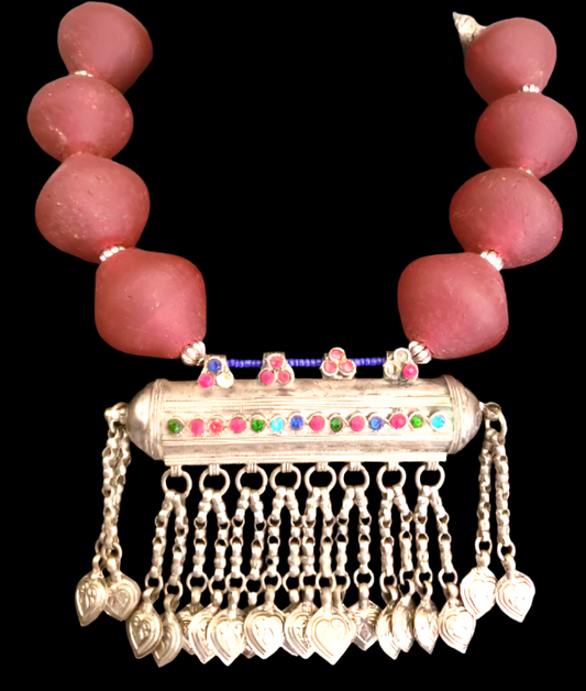 Vintage Kuchi Scroll Middle Eastern Pendant - African Oversized Beads