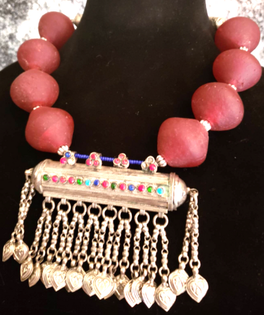 Vintage Kuchi Scroll Middle Eastern Pendant - African Oversized Beads