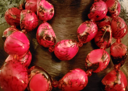 Rare Pink & Black Tagua Nut Multi Strand Luxury Necklace, Bold Chunky