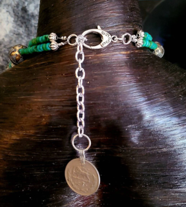 Turquoise Repousse & Magnesite Jumbo Beaded Statement Luxury Necklace,