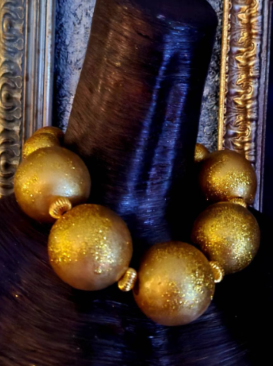 Metallic Gold Glitter Jumbo Orb Statement Luxury Necklace - Iris Apfel