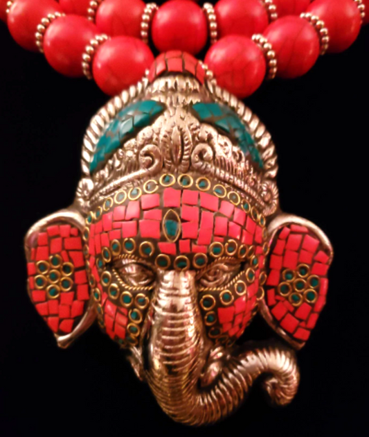 Inlaid Ganesh Elephant God Tribal Chest Piece - Artisan Luxury Jewelry