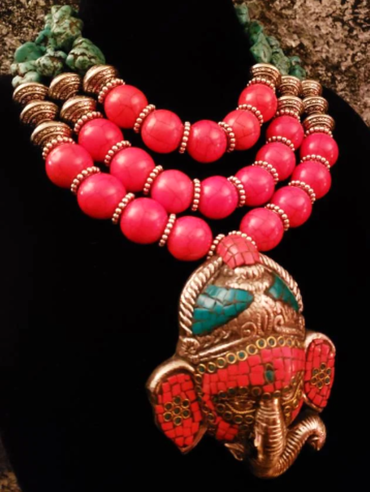 Inlaid Ganesh Elephant God Tribal Chest Piece Artisan Luxury Jewelry