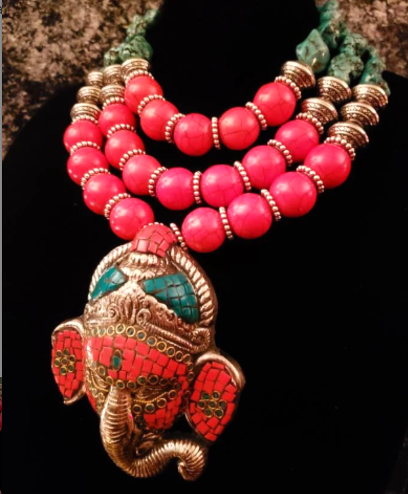 Inlaid Ganesh Elephant God Tribal Chest Piece Artisan Luxury Jewelry