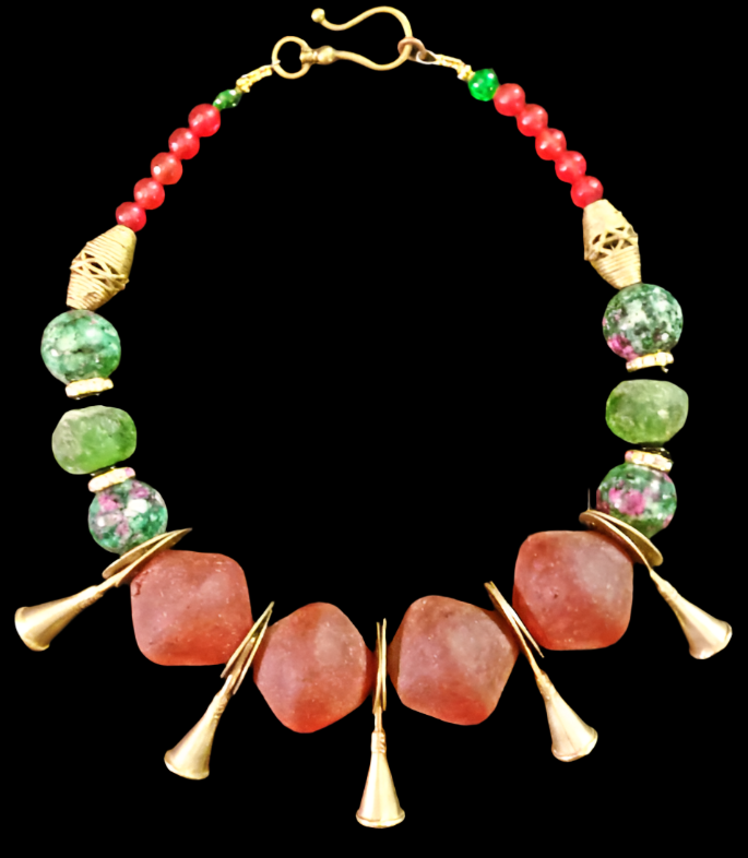 Tribal Artisan Luxury Necklace African Recycled Glass Choker Beaded Tr
