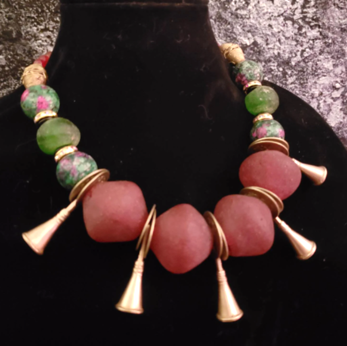 Tribal Artisan Luxury Necklace African Recycled Glass Choker Beaded Tr