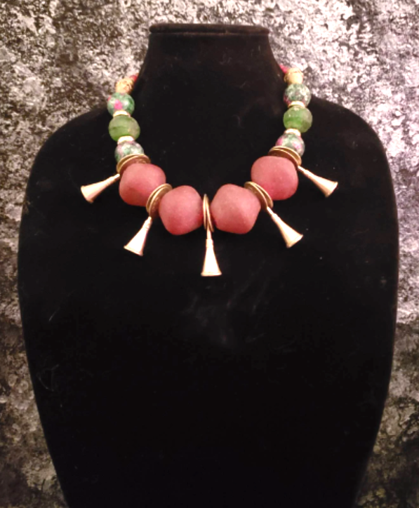 Tribal Artisan Luxury Necklace African Recycled Glass Choker Beaded Tr