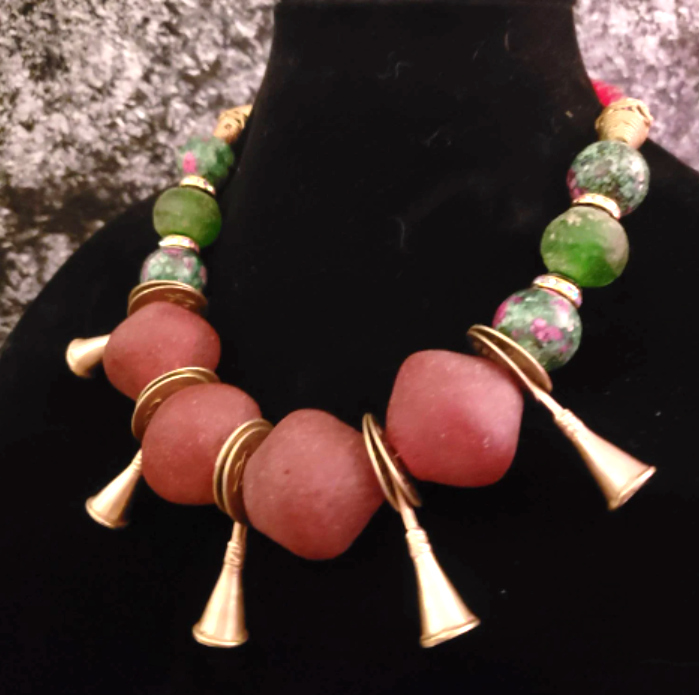 Tribal Artisan Luxury Necklace African Recycled Glass Choker Beaded Tr