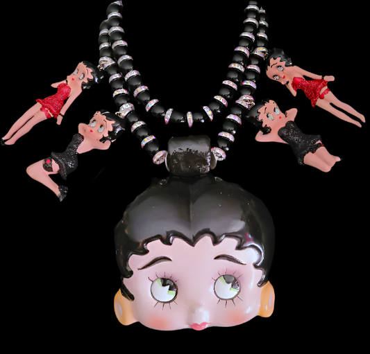 Vintage Betty Boop Statement Gemstone Pendant, Femme Fatale Cartoon Ch