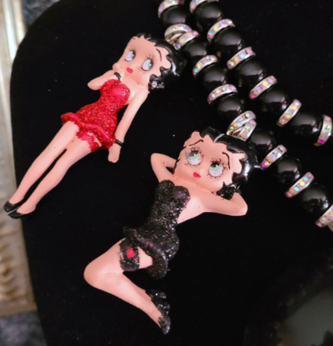 Vintage Betty Boop Statement Gemstone Pendant, Femme Fatale Cartoon Ch