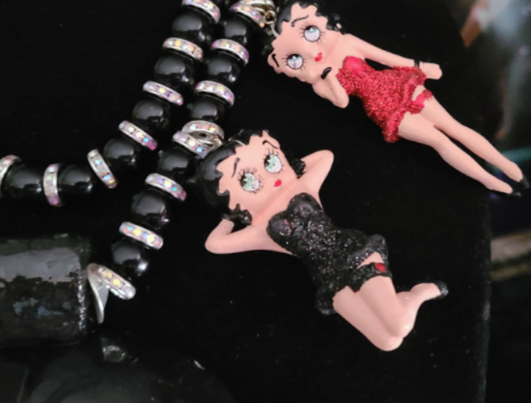 Vintage Betty Boop Statement Gemstone Pendant, Femme Fatale Cartoon Ch