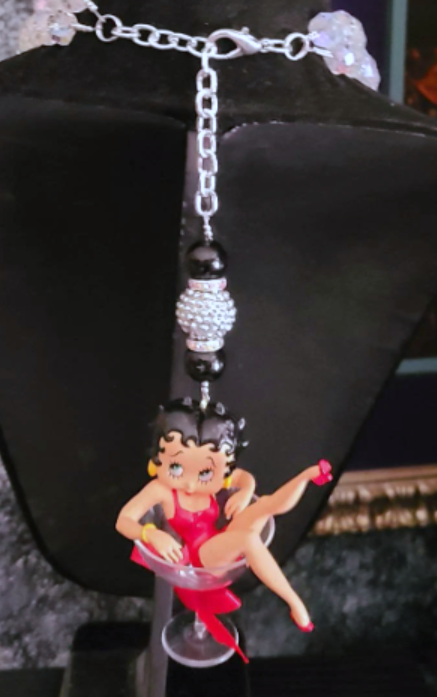 Vintage Betty Boop Statement Gemstone Pendant, Femme Fatale Cartoon Ch