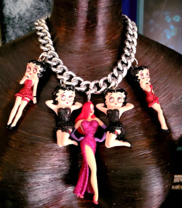 Femme Fatale Figurine Statement Luxury Necklace, Betty Boop & Jessica