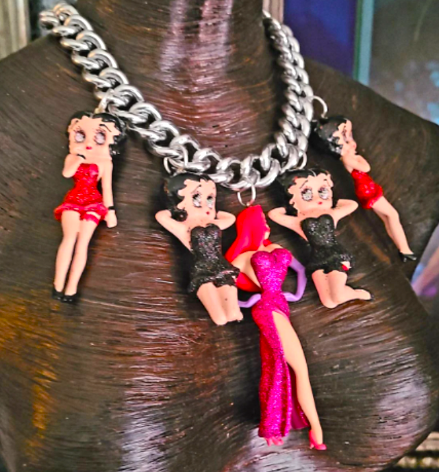 Femme Fatale Figurine Statement Luxury Necklace, Betty Boop & Jessica