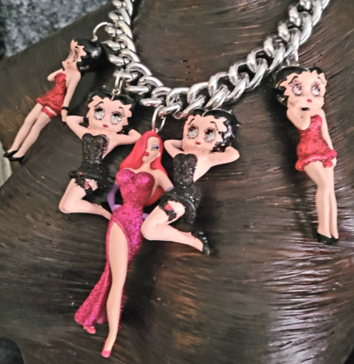 Femme Fatale Figurine Statement Luxury Necklace, Betty Boop & Jessica