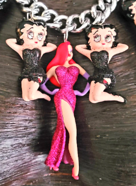 Femme Fatale Figurine Statement Luxury Necklace, Betty Boop & Jessica