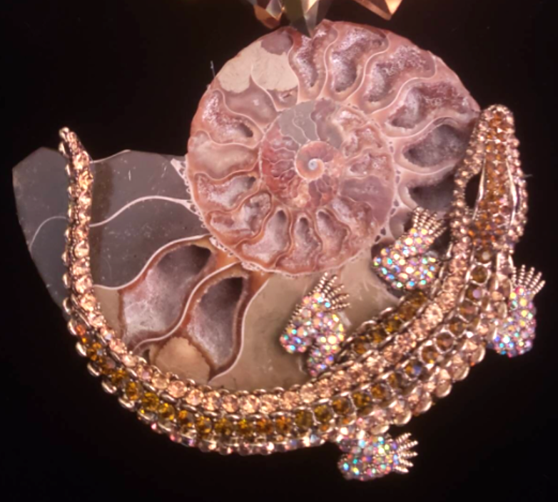 Ammonite Fossil & Rhinestone Crocodile Statement Pendant Chest Piece