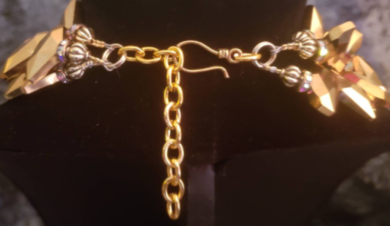 Ammonite Fossil & Rhinestone Crocodile Statement Pendant Chest Piece