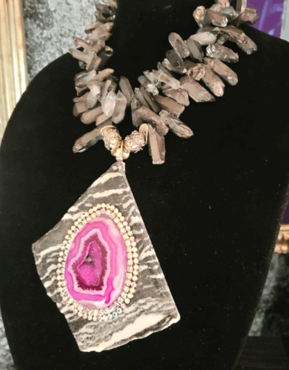 Artisan Pendant Zebra Jasper Slab Agate, Statement Necklace Branch Quartz Black Gray, Chest Piece Gemstone Unisex