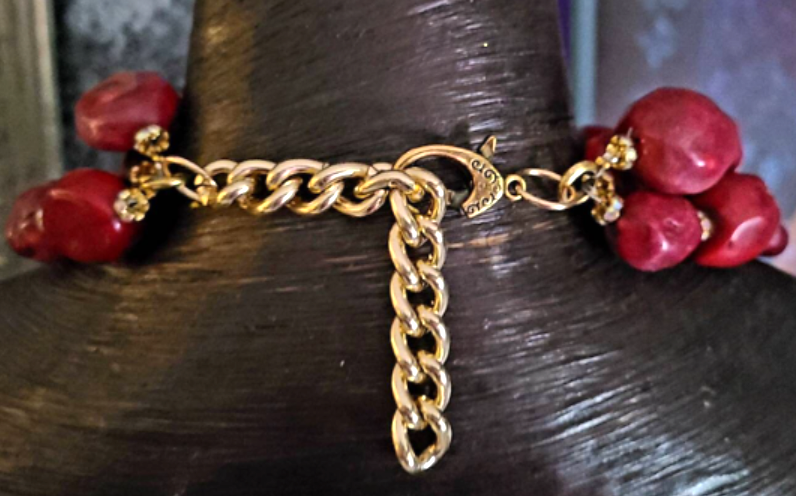 Statement Luxury Necklace Multi Strand Red Coral Ovals, Choker Luxury
